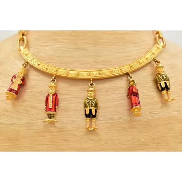 Karl Lagerfeld Vintage Charm Necklace Bulgarian Brushed Gold Signed RARE Bin6B